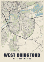 Street map poster of West Bridgford, Nottinghamshire