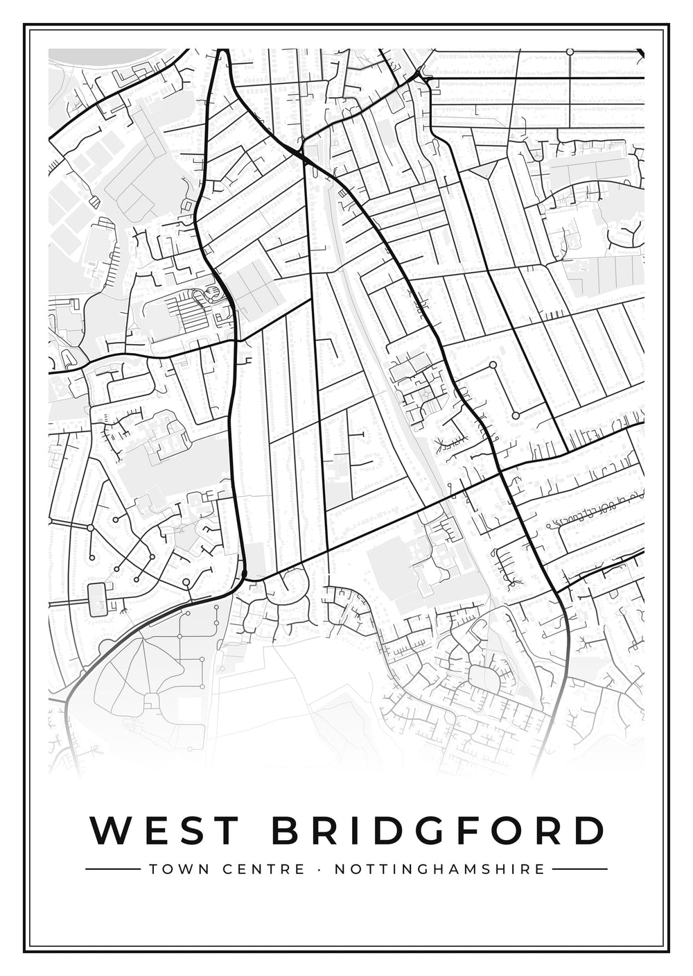 West Bridgford Town Centre Street Map Poster