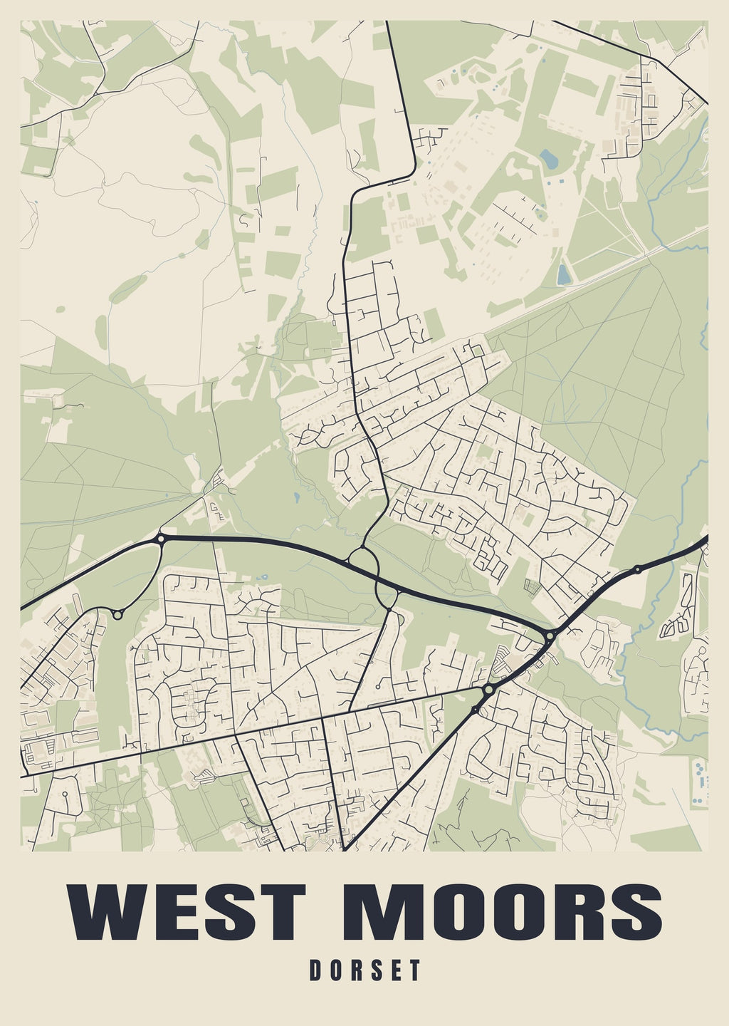 Street map poster of West Moors, Dorset
