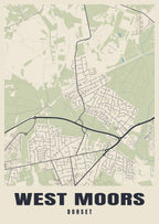 Street map poster of West Moors, Dorset
