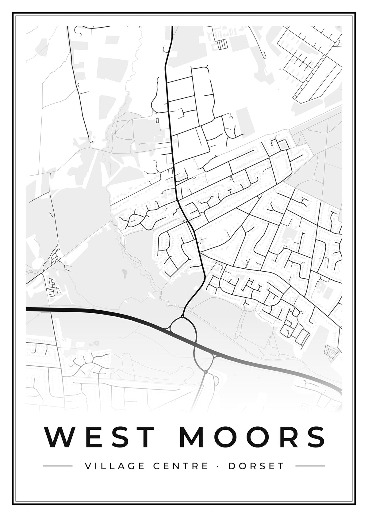 Street map poster of West Moors village centre, Dorset