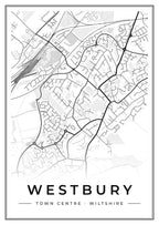 Street map poster of Westbury town centre, Wiltshire