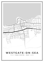 Street map poster of Westgate-on-Sea town centre, Kent