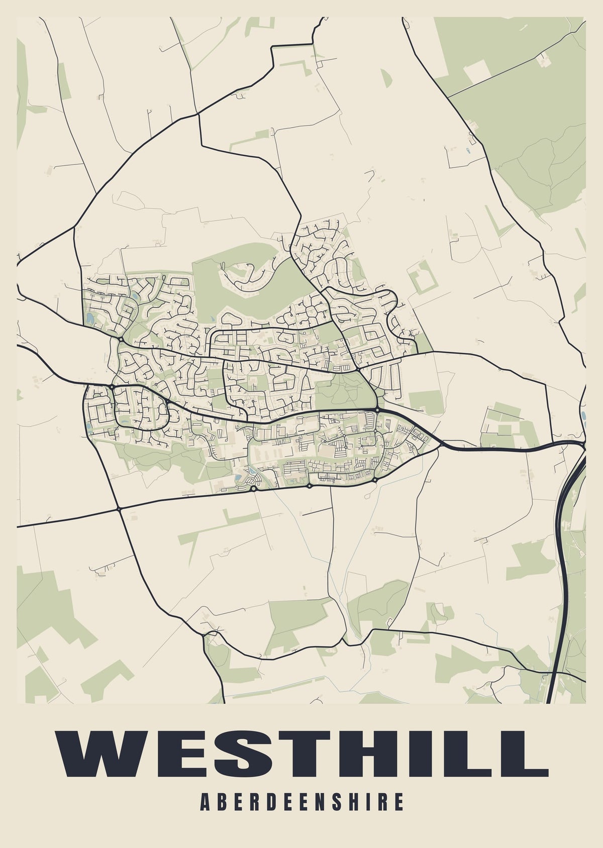 Street map poster of Westhill, Aberdeenshire