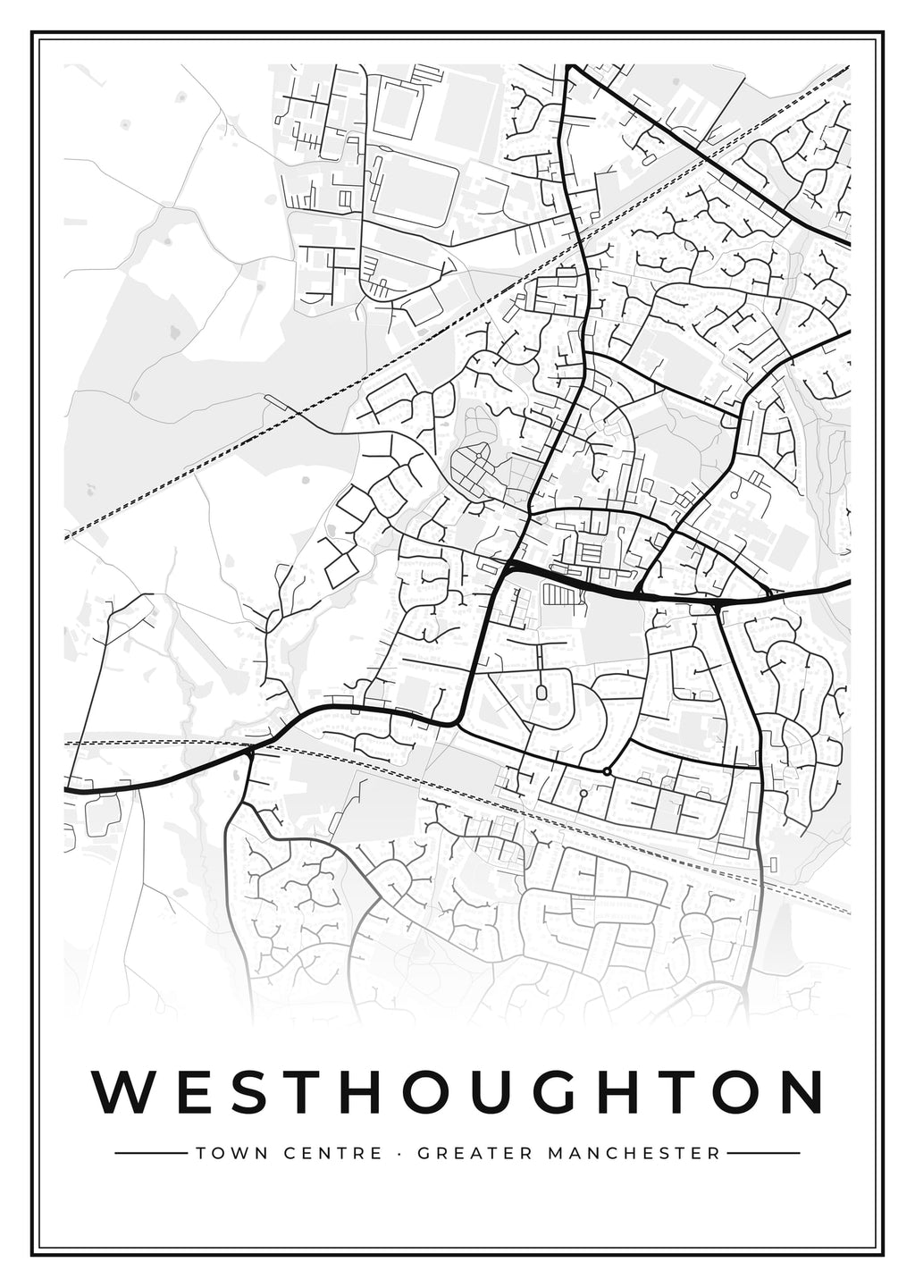 Street map poster of Westhoughton town centre, Greater Manchester