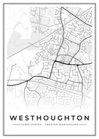 Street map poster of Westhoughton town centre, Greater Manchester
