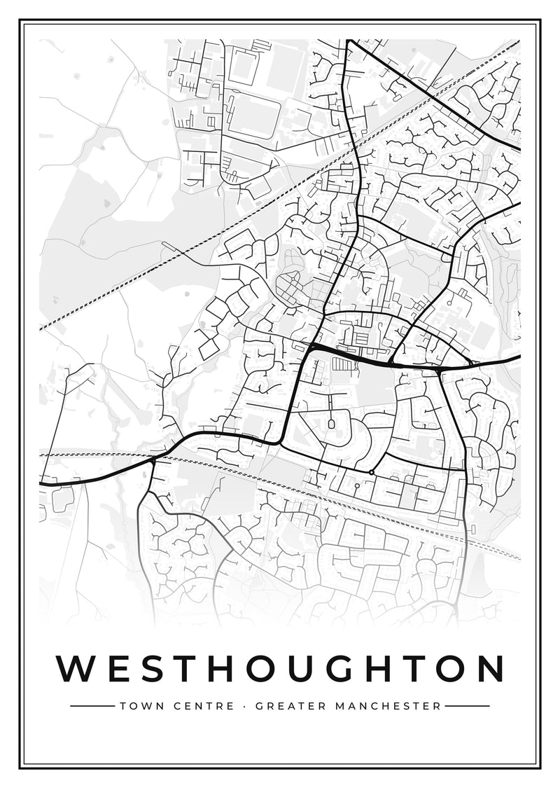Westhoughton Town Centre Street Map Poster