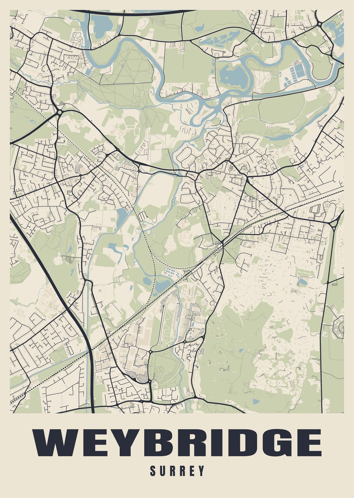 Street map poster of Weybridge, Surrey