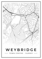 Street map poster of Weybridge town centre, Surrey