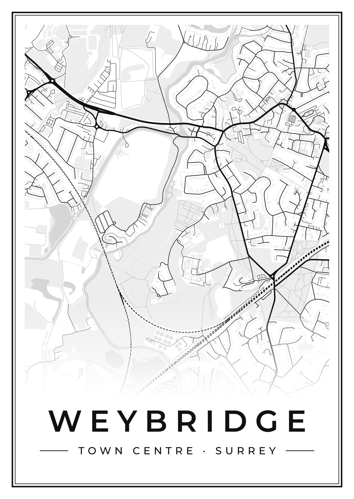 Street map poster of Weybridge town centre, Surrey