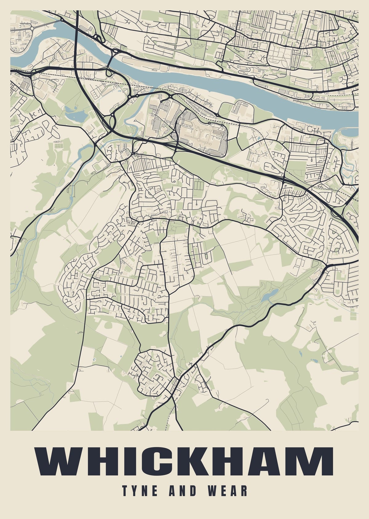 Street map poster of Whickham, Tyne and Wear