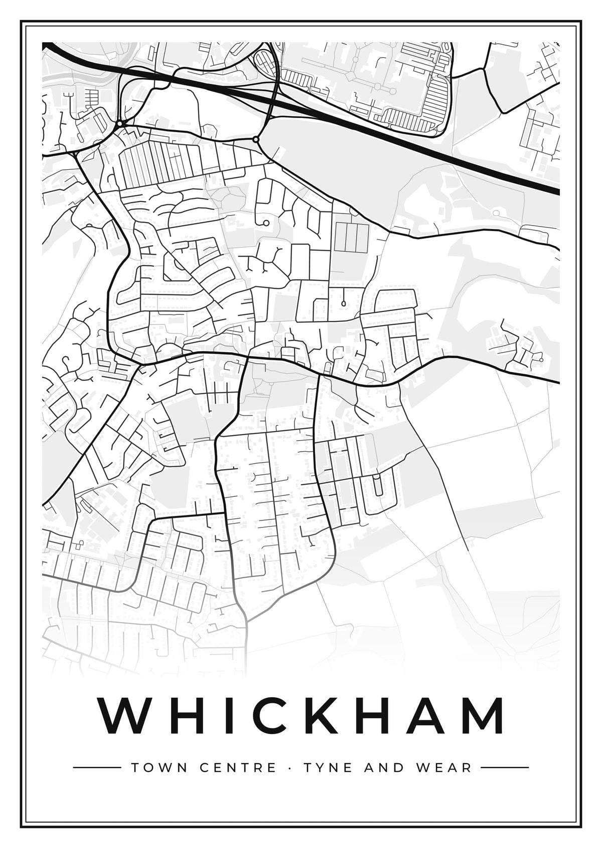 Street map poster of Whickham town centre, Tyne and Wear