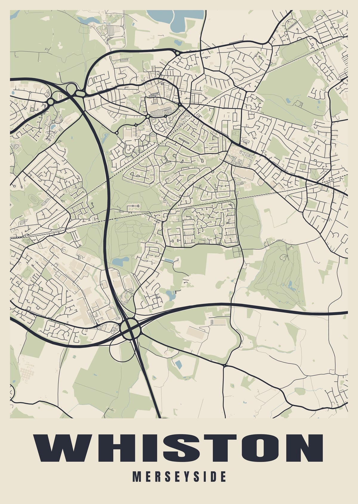 Street map poster of Whiston, Merseyside