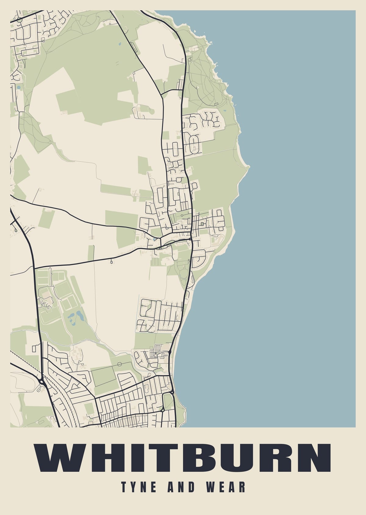Street map poster of Whitburn, Tyne and Wear