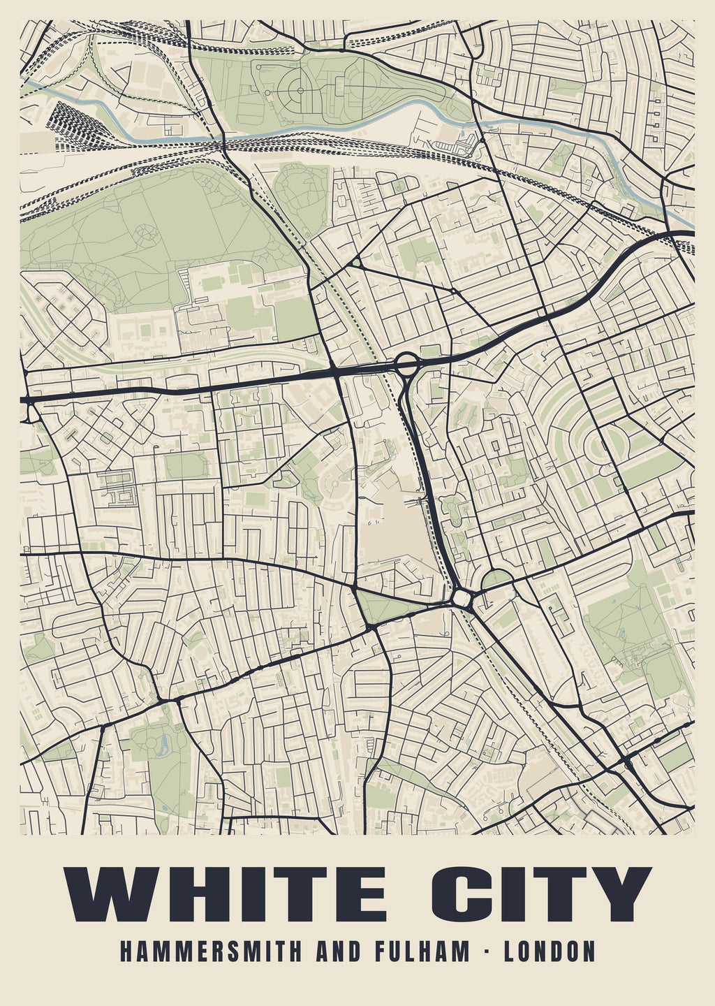 Heritage street map poster of White City, Hammersmith and Fulham, London