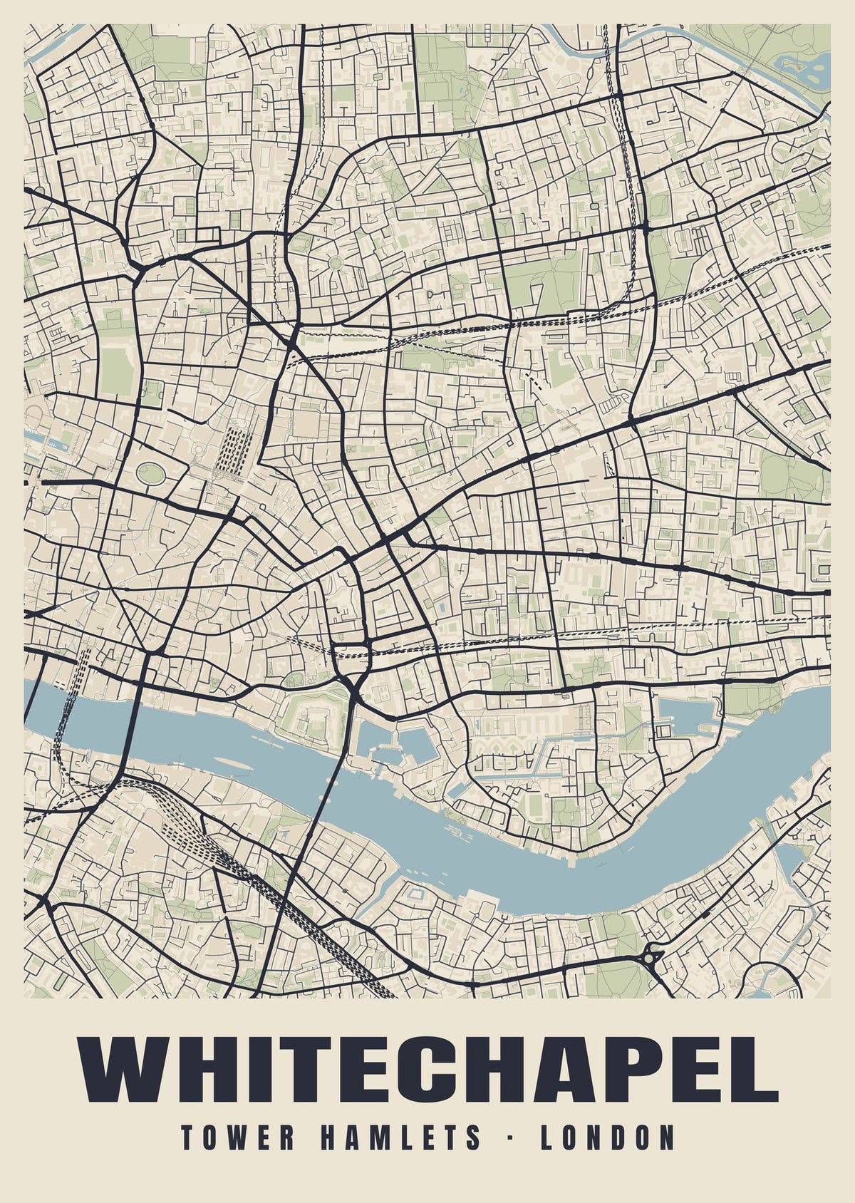 Heritage street map poster of Whitechapel, Tower Hamlets, London