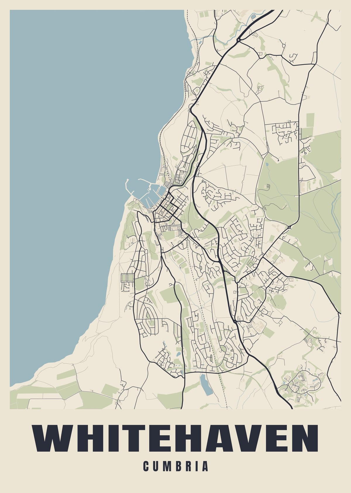 Street map poster of Whitehaven, Cumbria