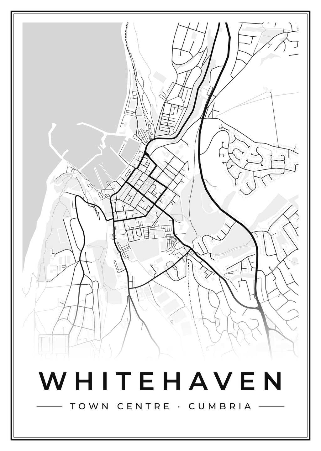Street map poster of Whitehaven town centre, Cumbria