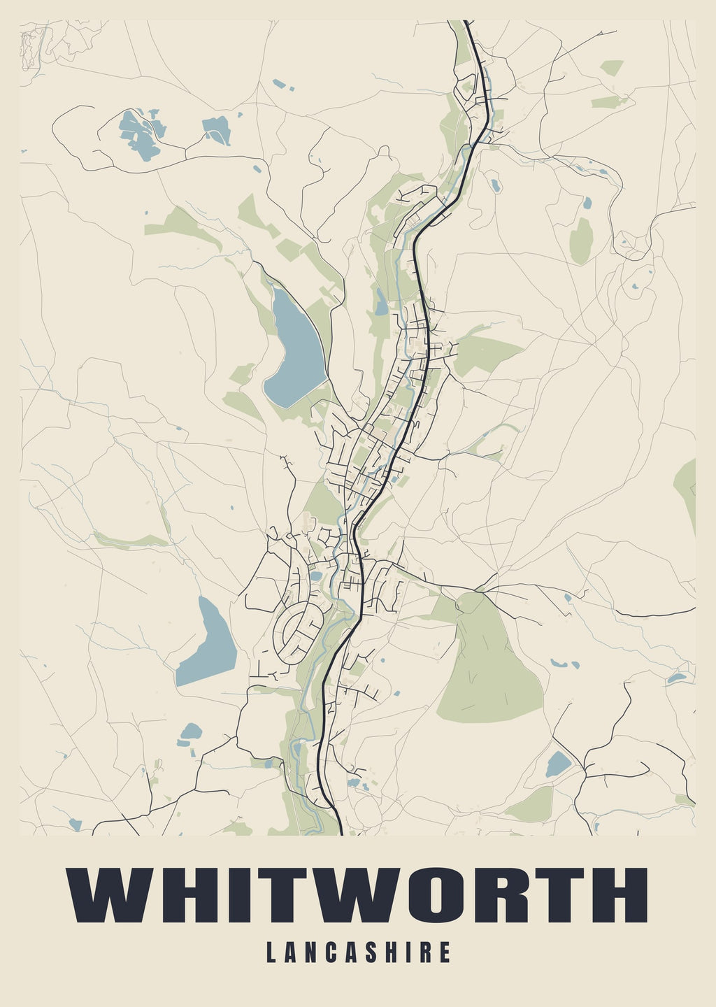 Street map poster of Whitworth, Lancashire