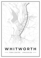 Street map poster of Whitworth town centre, Lancashire