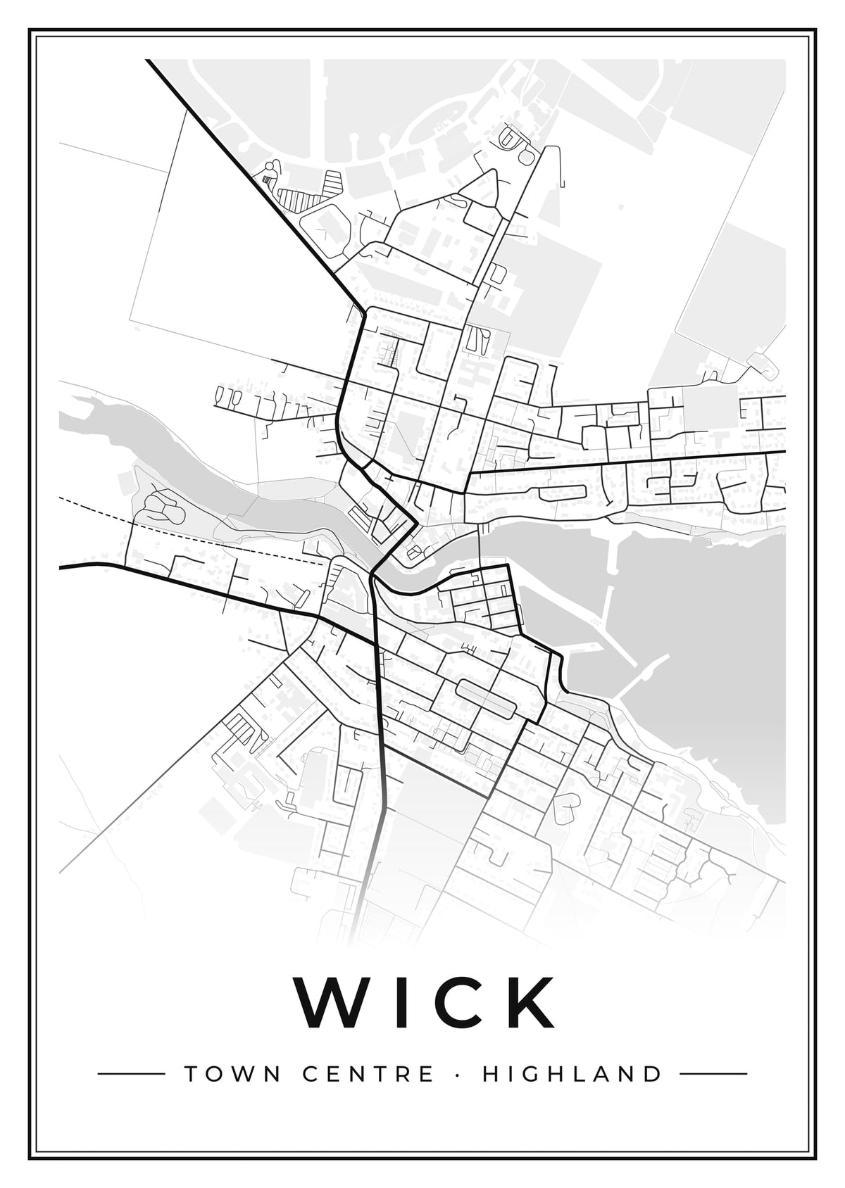 Street map poster of Wick town centre, Highland