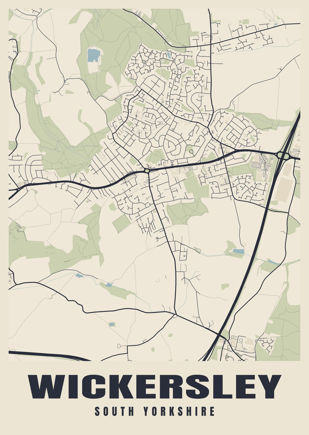 Street map poster of Wickersley, South Yorkshire