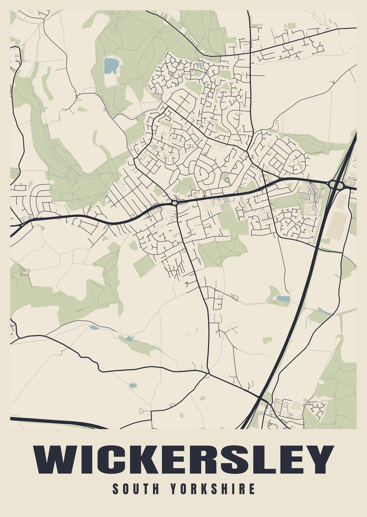 Street map poster of Wickersley, South Yorkshire