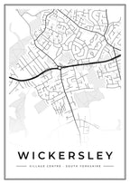 Street map poster of Wickersley village centre, South Yorkshire