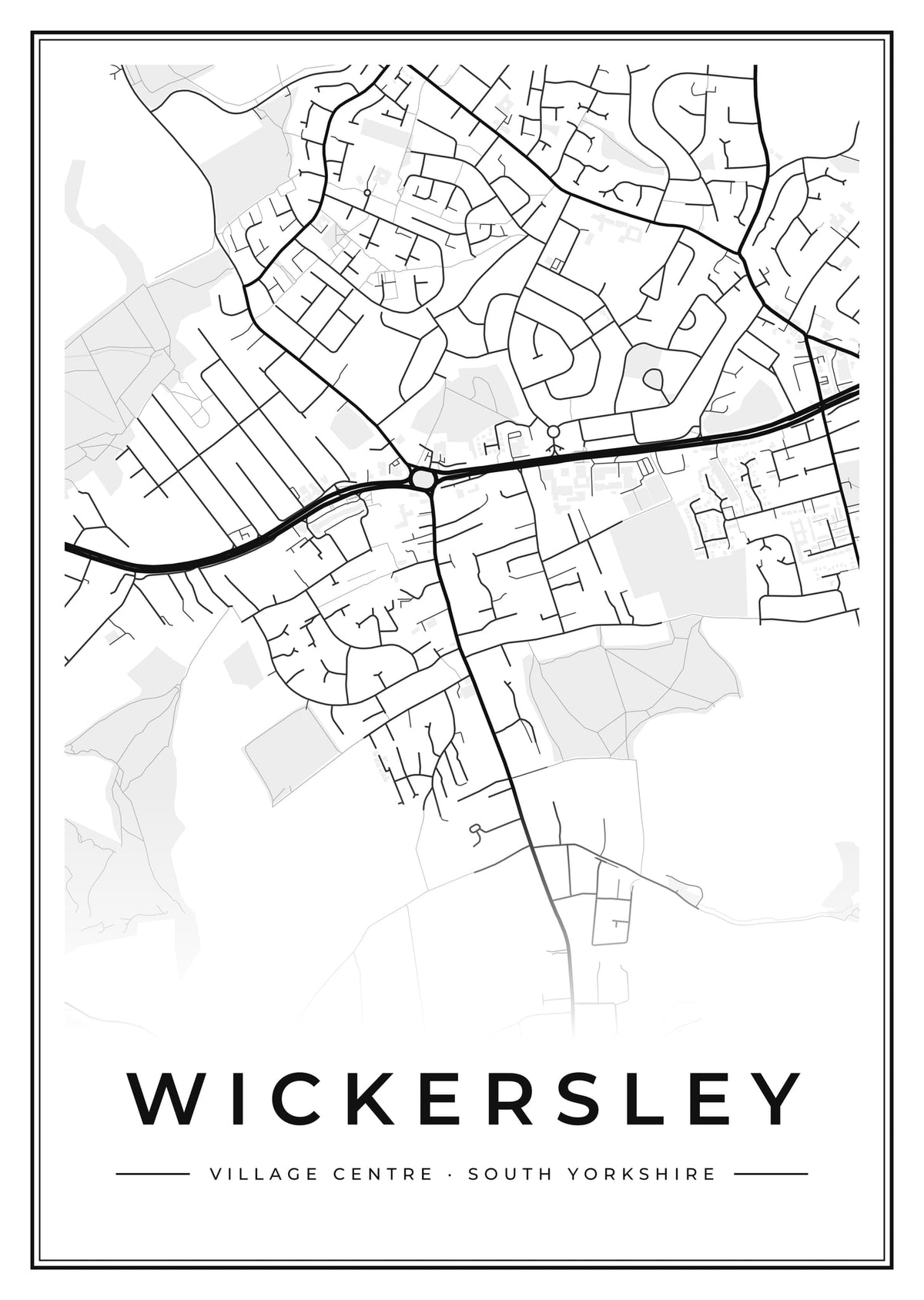 Street map poster of Wickersley village centre, South Yorkshire