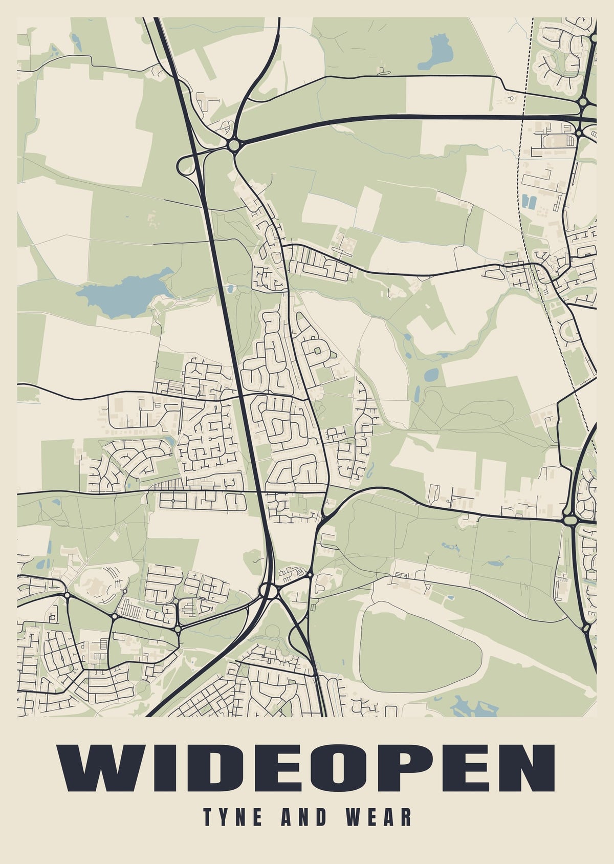 Street map poster of Wideopen, Tyne and Wear