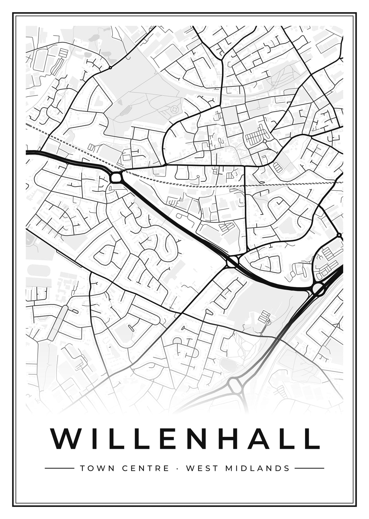 Street map poster of Willenhall town centre, West Midlands