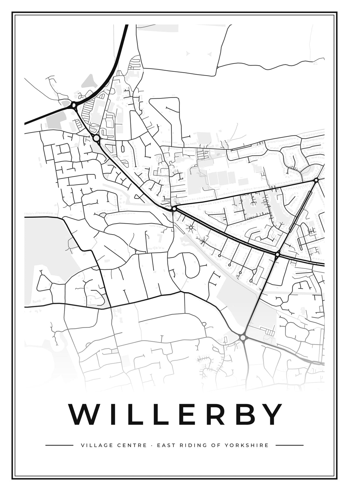 Street map poster of Willerby village centre, East Riding of Yorkshire
