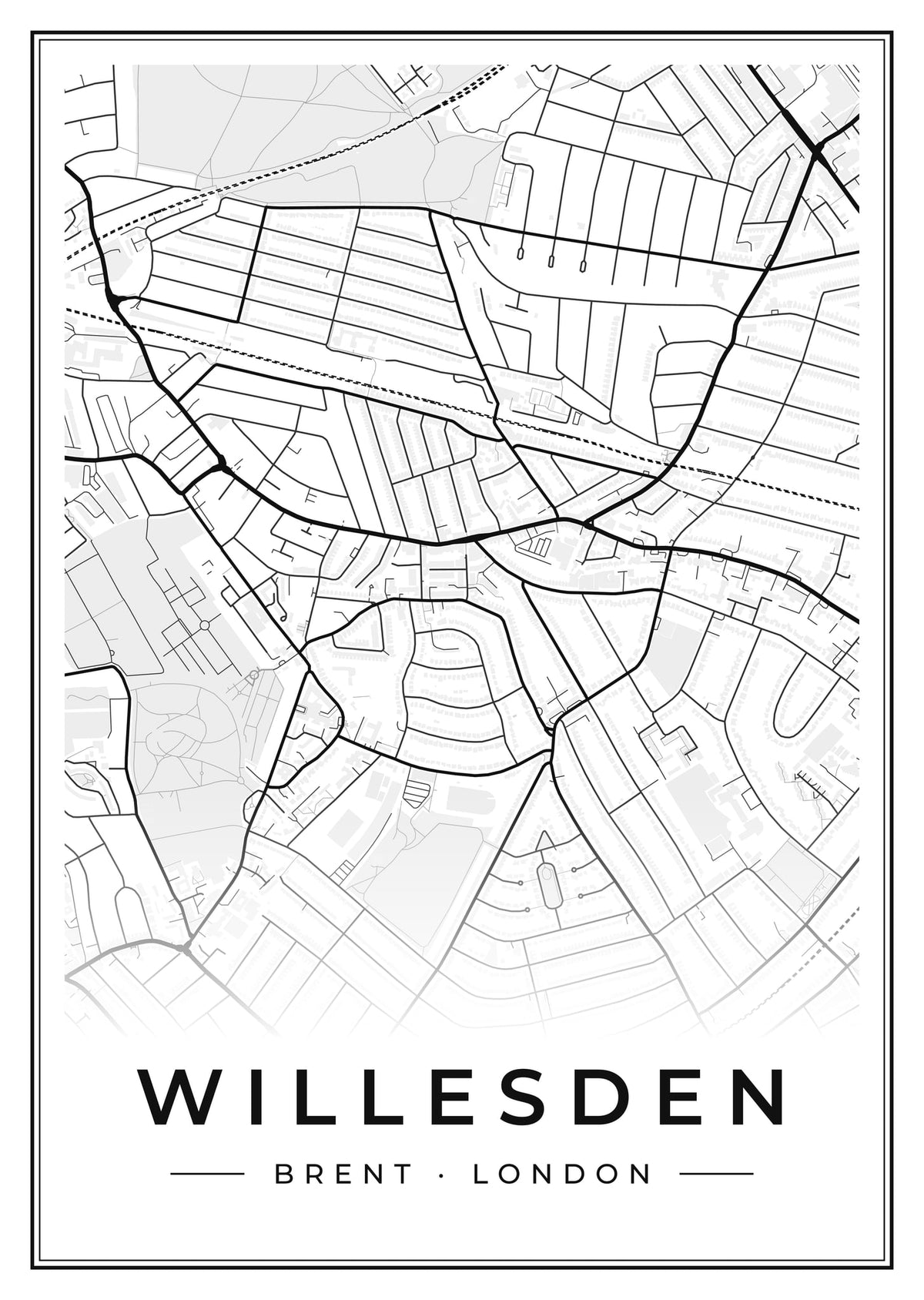 Street map poster of Willesden, Brent, London