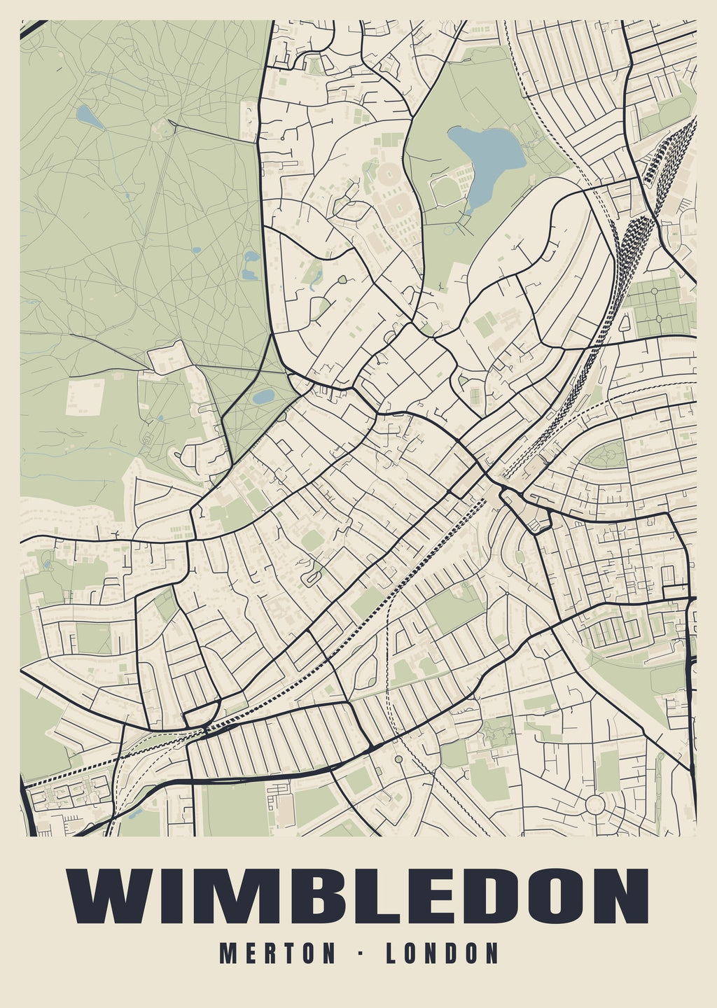 Heritage street map poster of Wimbledon, Merton, London