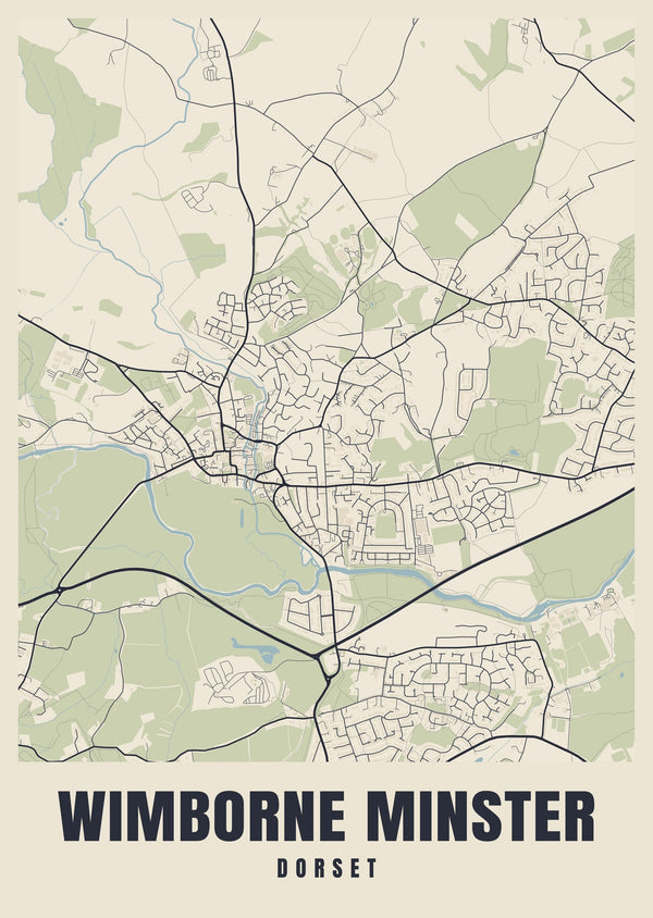 Wimborne Minster Street Map Poster
