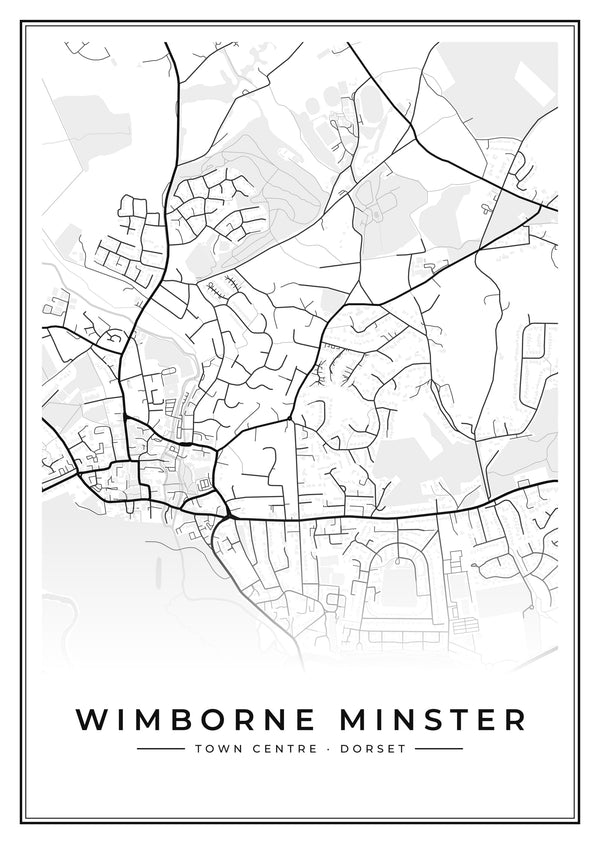 Wimborne Minster Town Centre Street Map Poster