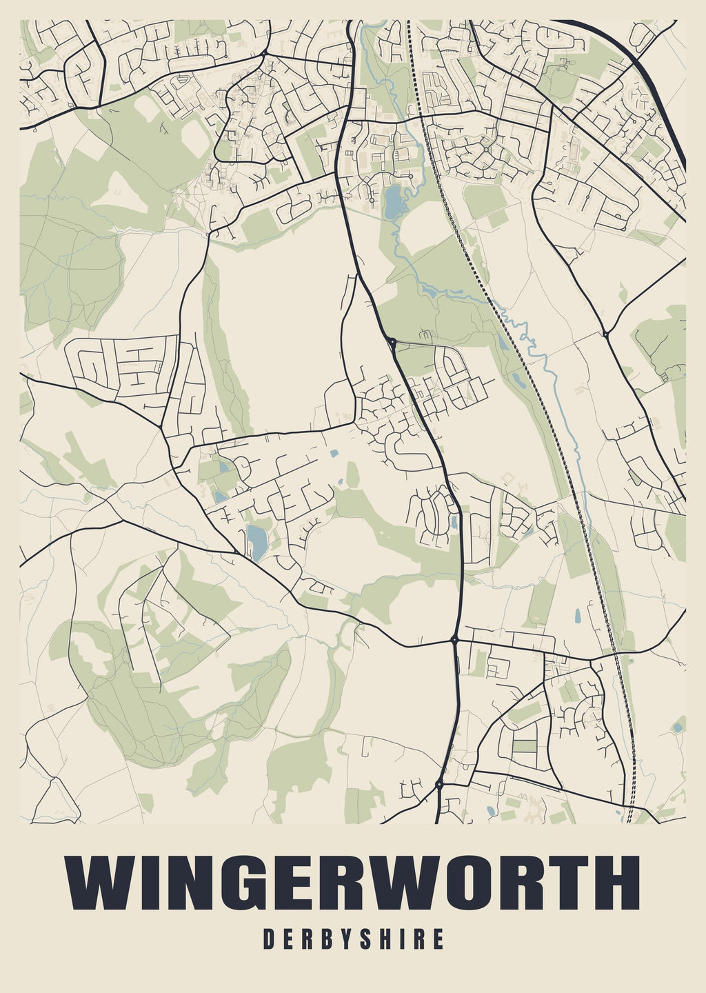 Street map poster of Wingerworth, Derbyshire