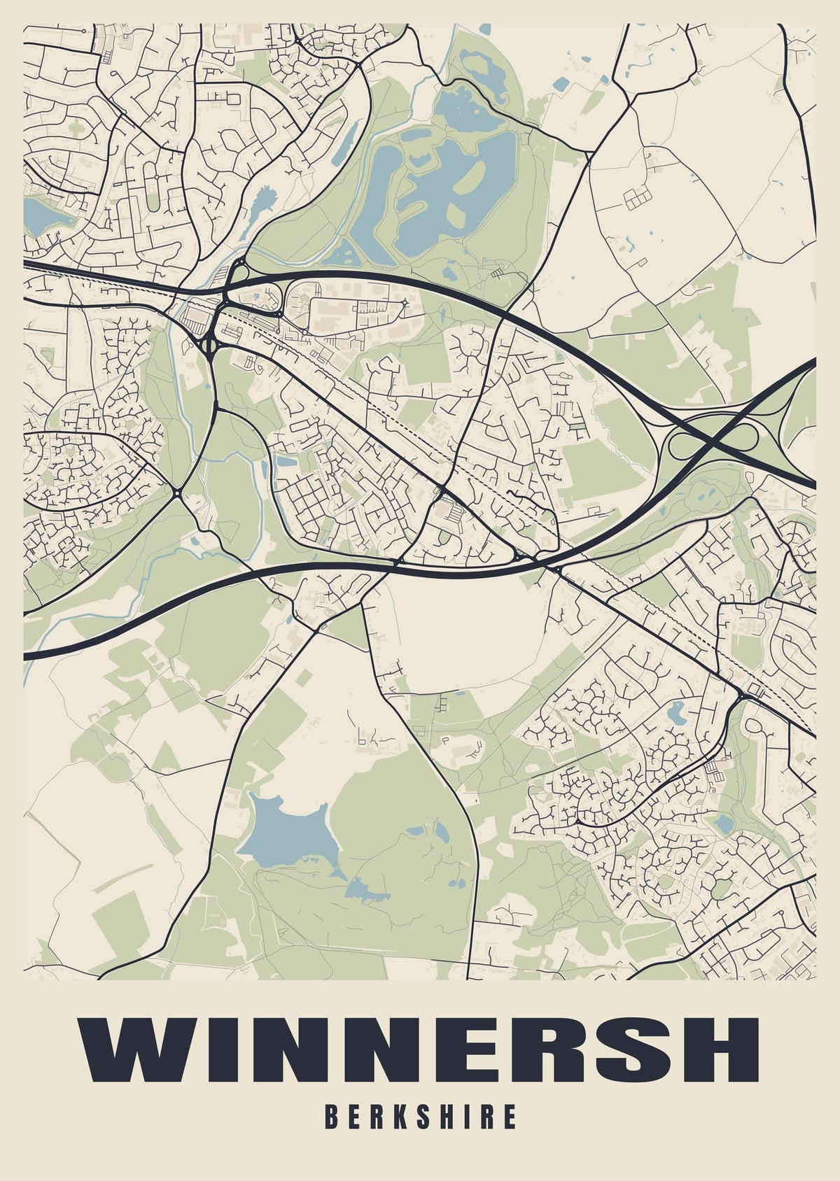 Street map poster of Winnersh, Berkshire