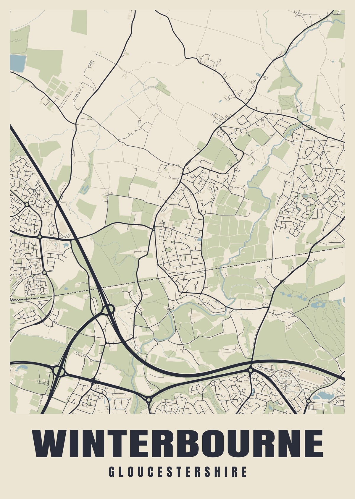 Street map poster of Winterbourne, Gloucestershire