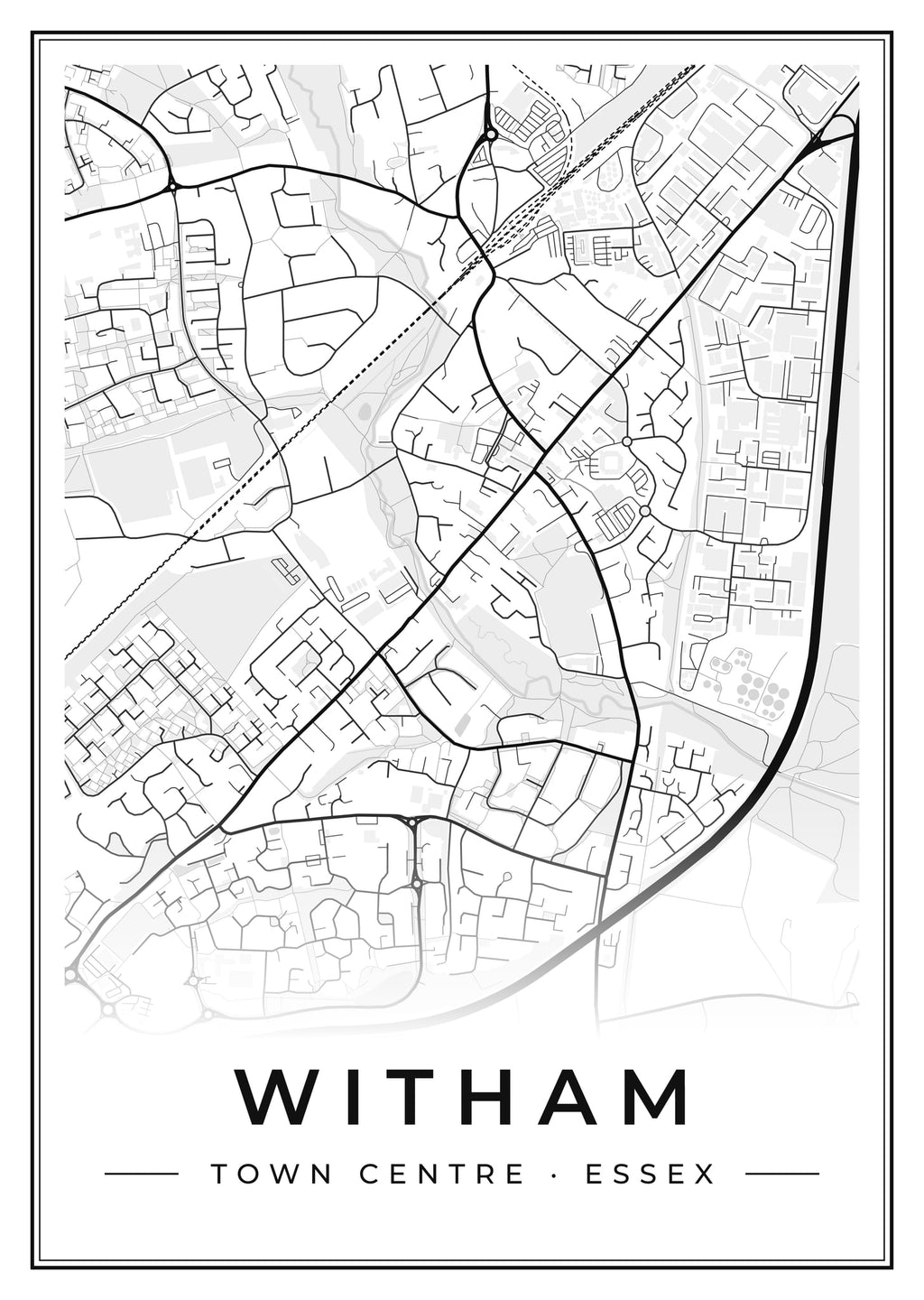 Street map poster of Witham town centre, Essex