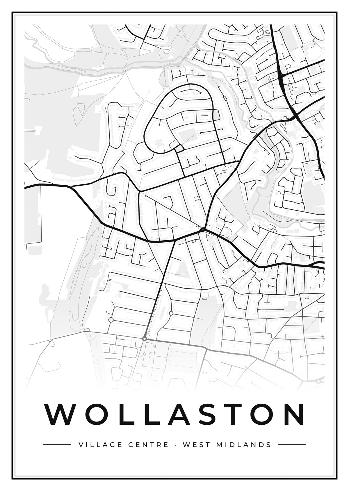 Street map poster of Wollaston village centre, West Midlands