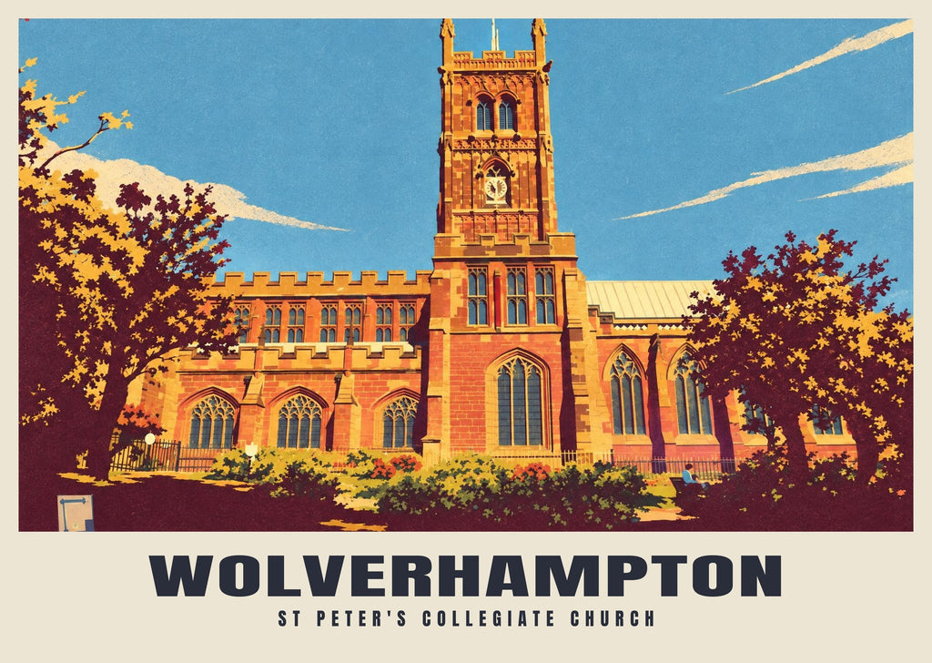 St Peter's Collegiate Church, Wolverhampton poster, Retro Railway style