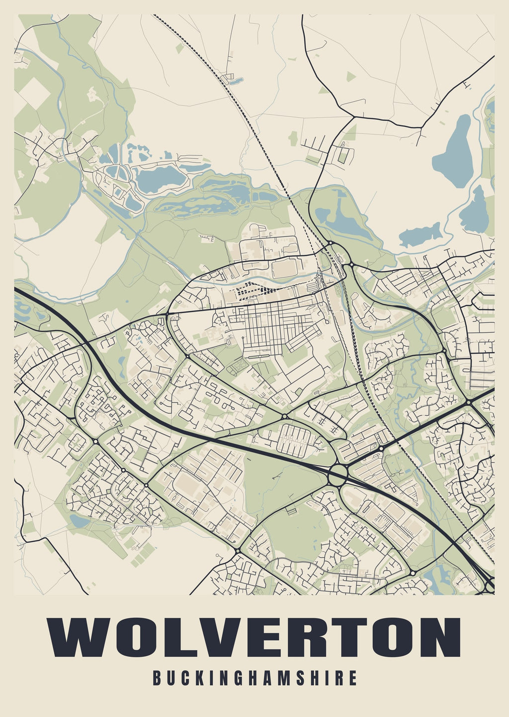 Street map poster of Wolverton, Buckinghamshire