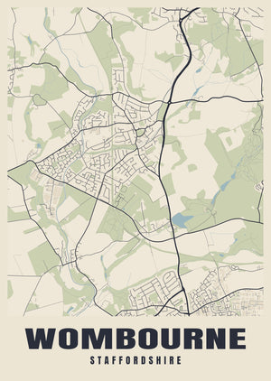 Wombourne Street Map Poster