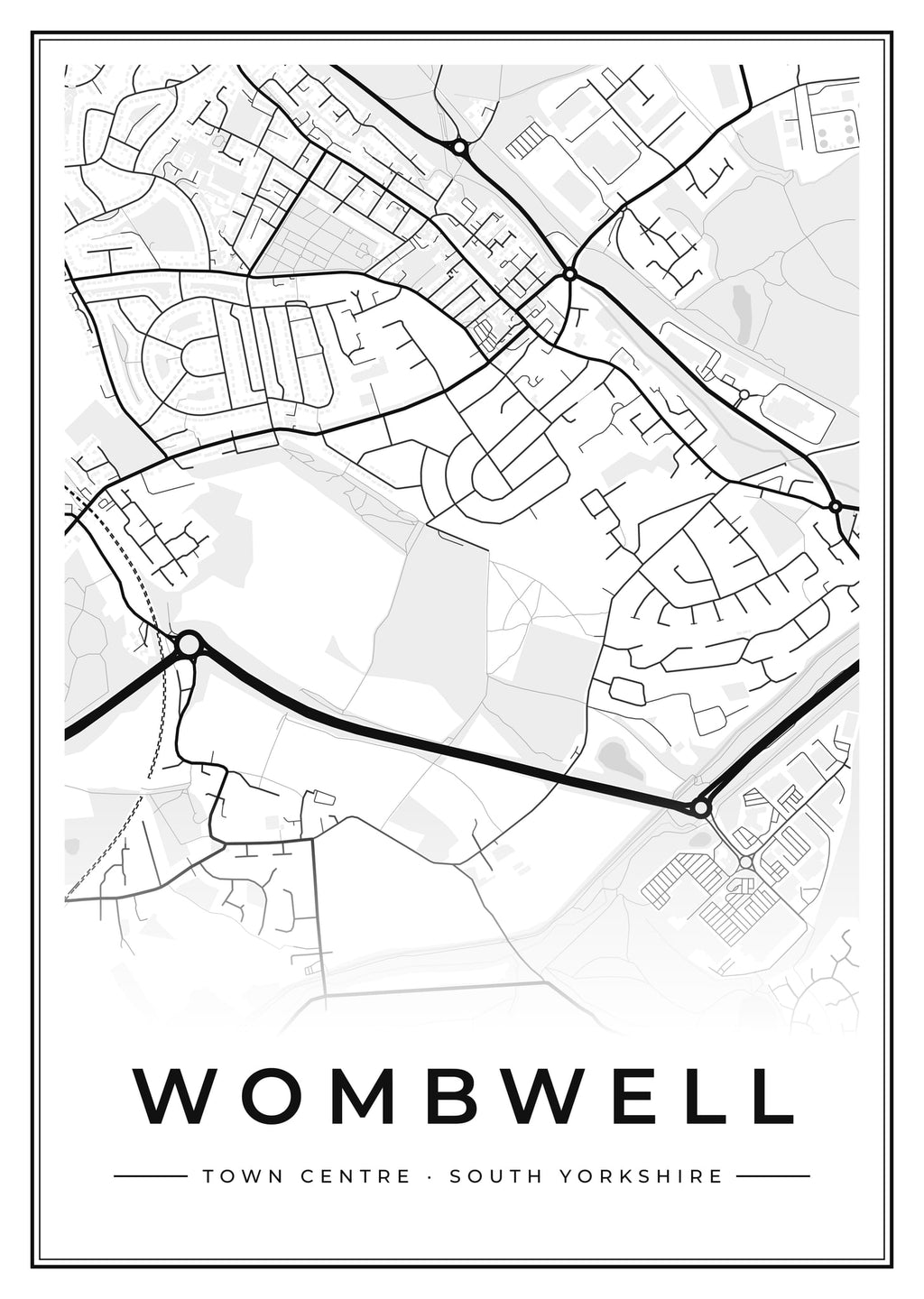 Street map poster of Wombwell town centre, South Yorkshire