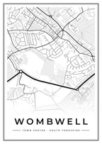 Street map poster of Wombwell town centre, South Yorkshire