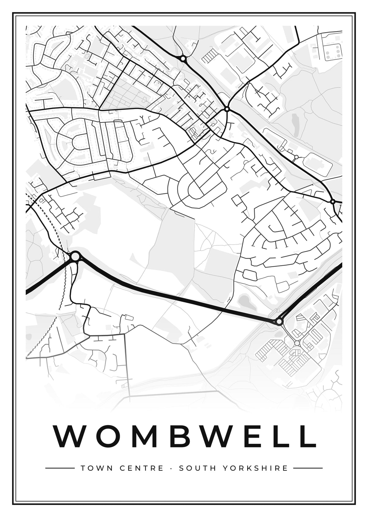 Street map poster of Wombwell town centre, South Yorkshire