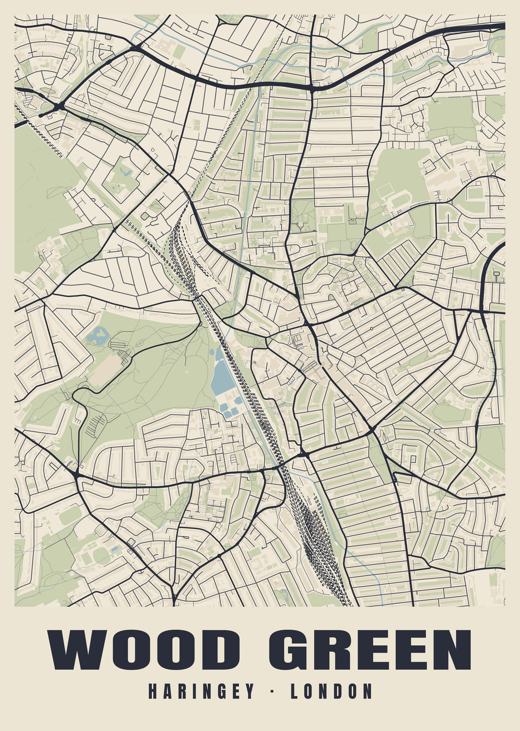 Heritage street map poster of Wood Green, Haringey, London