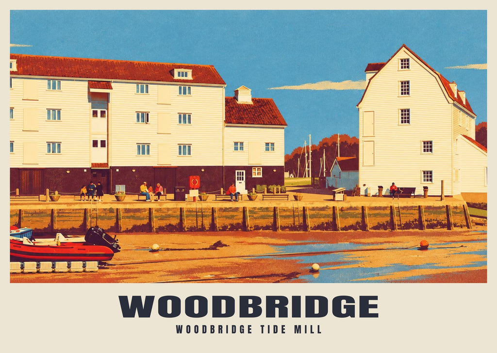 Woodbridge Tide Mill poster, Retro Railway style