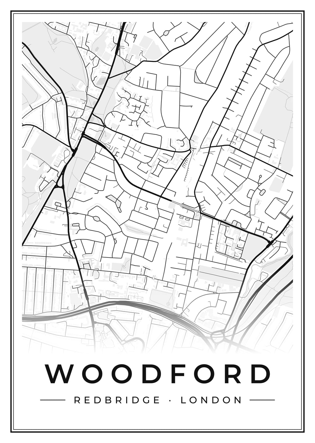 Street map poster of Woodford, Redbridge, London